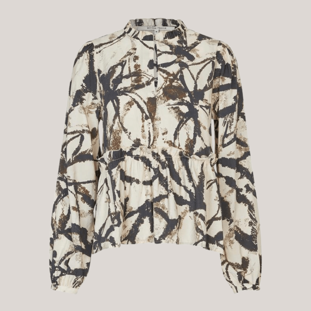 Cornelis Blouse Bluse Med Flæser I Creme Med Mønster