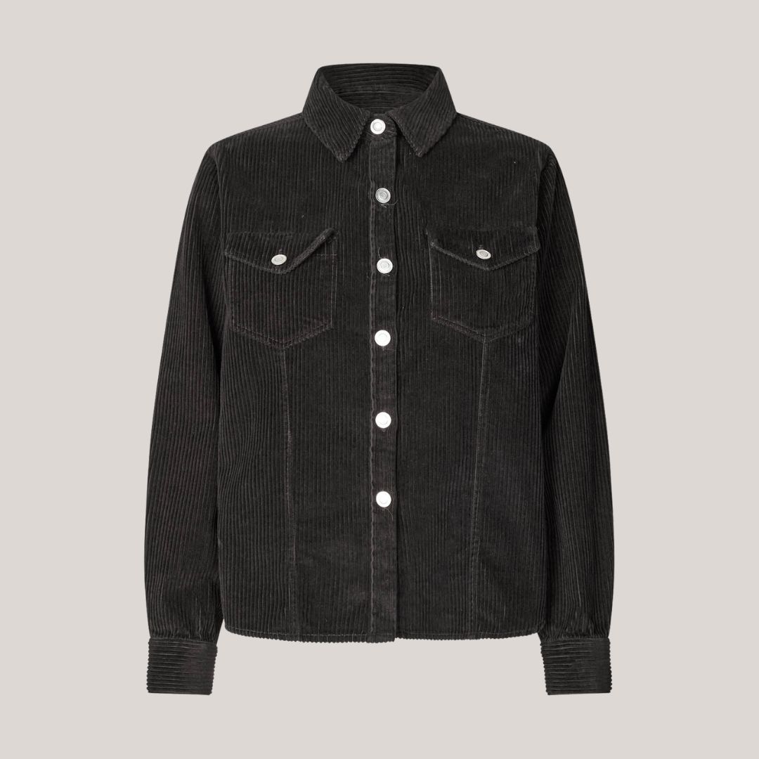 Bigumll Skjorte Med Lange ærmer Fløjl Sort Brun