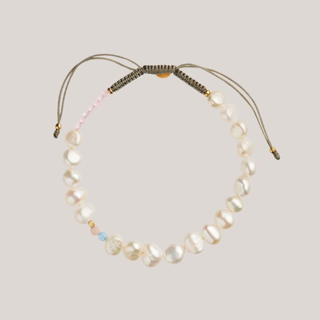 Perlie Creme Bracelet Blue And Pink Stone Perlearmbånd Med Hvide Perler