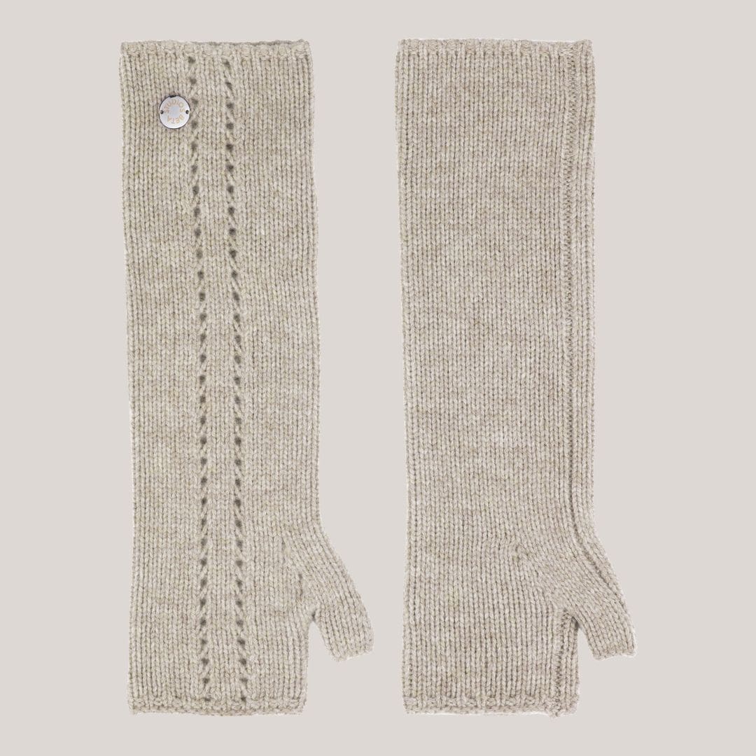 Lottie Long Mittens Fingerløse Lange Uld Hansker I Sand Melange