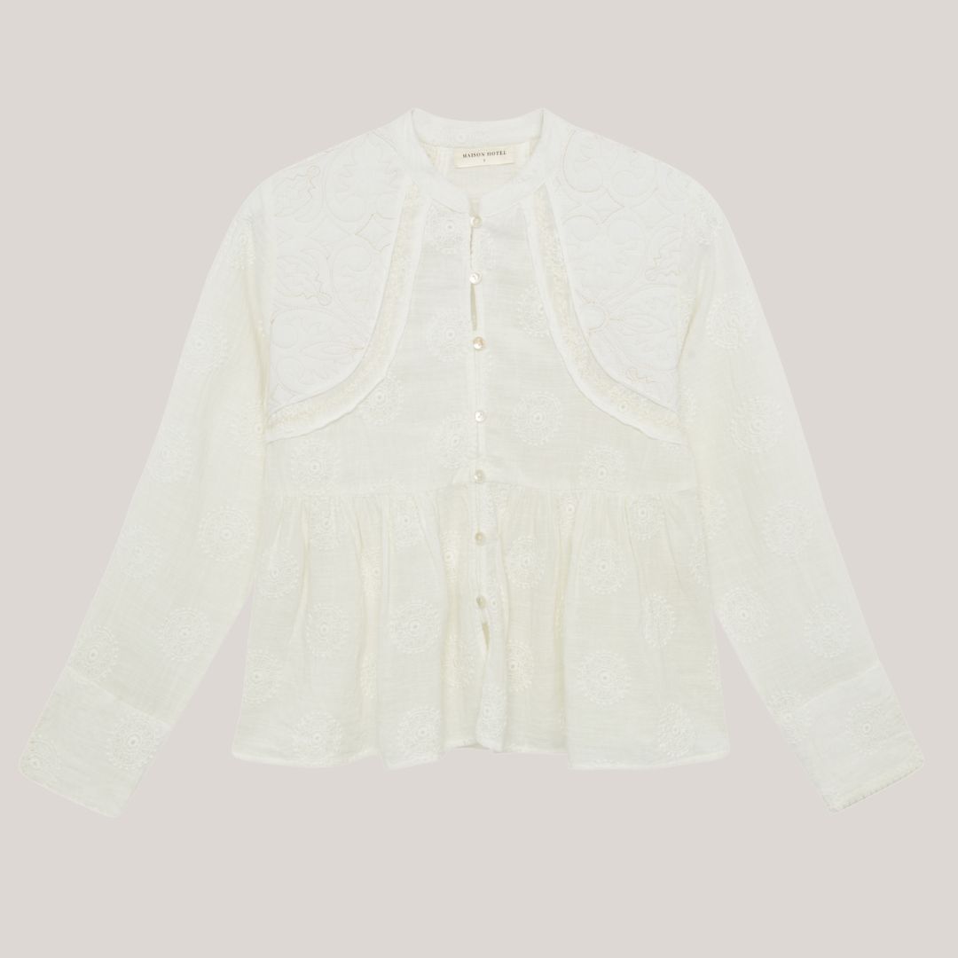 Ariana Blouse Ivory Hvid Broderi Anglaise Skjorte Med Fine Detaljer