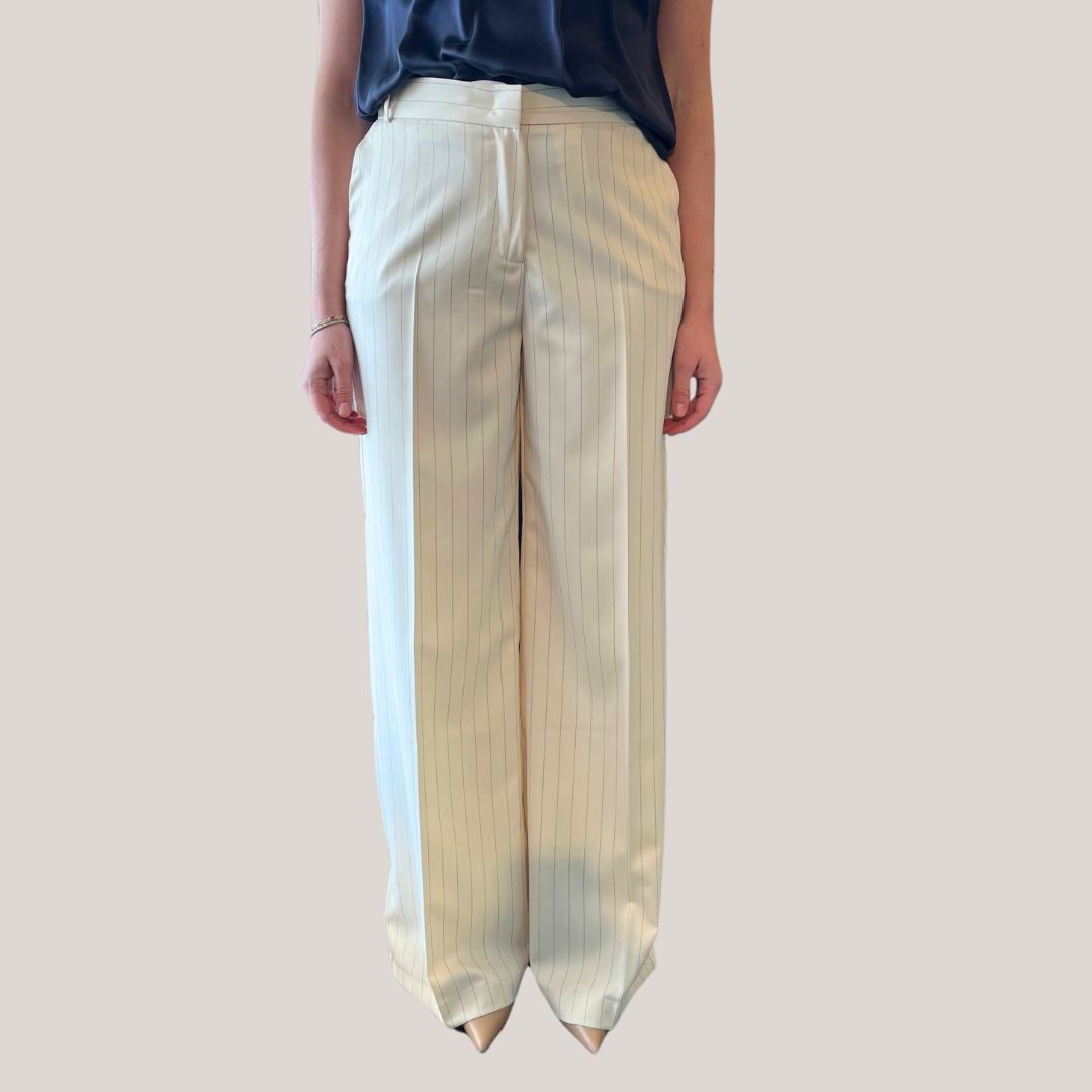P9990006r Pants Nådestribede Bukser Med Brede Ben Off White