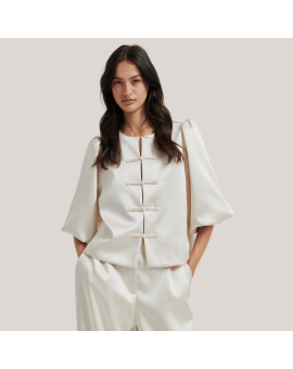 Perlla New Blouse Jacket, kort jakke i cream satin - Cardigan