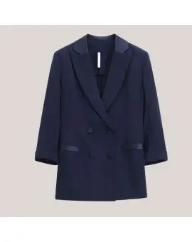 JU25EAW Jacket, klassisk blazer i navy blue med satin detaljer - Blazer