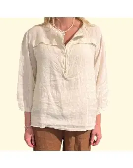 Vibe S-B2164 shirt, hørbluse i off-white med 3/4 ærmer - Cabana Living