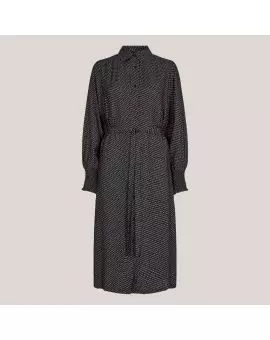 LR-DALTON 1 dress, lang skjorte kjole i sort med beige mønster - Leveté Room