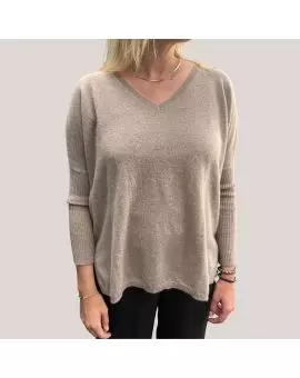 4304001C - striktrøje i cashmere med rib detalje på ærmerne - Notshy Cashmere