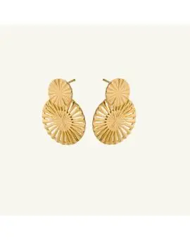 Starlight Earrings golden, øreringe med to plader med riller forgyldt - Pernille Corydon