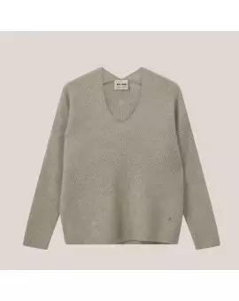 MMThora v-neck knit, strik med v-hals i sand - Mos Mosh Strik