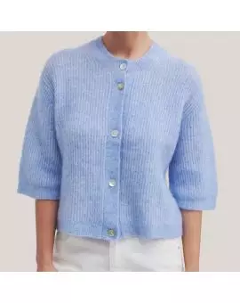 Andrea Knit Rib Cardigan, strik med knapper i lyseblå - Second Female Strik