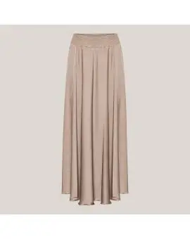 Savannah Skirt – Semi Rich Tan, lang satin nederdel i mørk sand - Nyheder