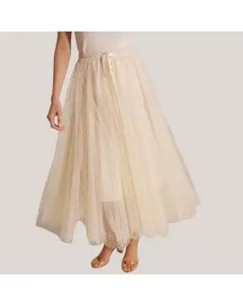 Tulle tyld skirt i cream med prikker på - Nederdele
