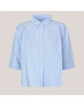 BonoLL Shirt, blå stribet skjorte i bomuld med korte ærmer - Sommer SALE - 50%