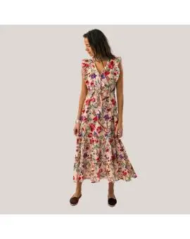 SamoLL Midi Dress SL, lang sommerkjole med blomster - Tøj