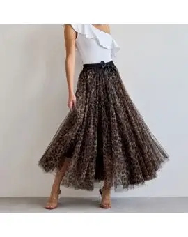 Tulle tyld skirt i leopard print - Pistache