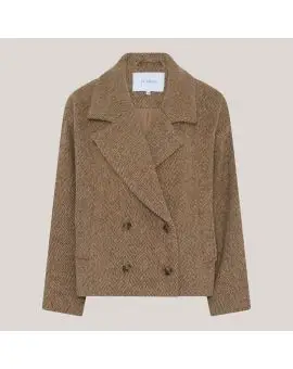 Winnie Wool Jacket, kort jakke i sildebens mønster i brune nuancer - La Rouge