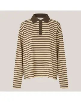 MobyLL Polo LS, t-shirt brun stribet med krave - Vinter SALE -50%