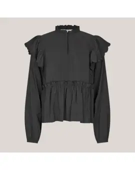 Terra Frill Blouse, sort bluse med flæser - Vinter SALE -50%