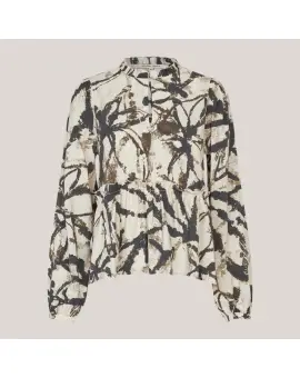 Cornelis Blouse, bluse med flæser i creme med mønster - Vinter SALE -50%
