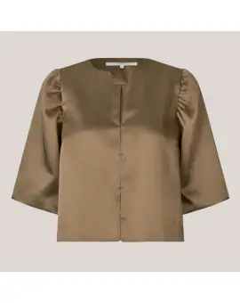 Perlla Blouse, kort satin selvskabsjakke i brun - Vinter SALE -50%