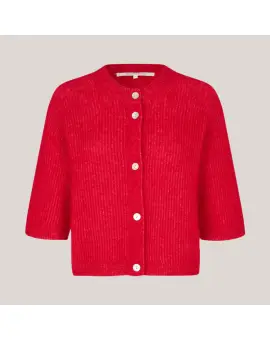 Andrea Knit Rib Cardigan, cardigan i rød med 3/4-ærmer - Second Female Strik