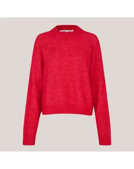 Brook Knit Drop Shoulder O-Neck, striktrøje i rød - Second Female Strik