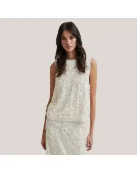 Shiny Top palliet top i cream - Festtøj til sæsonens højtider