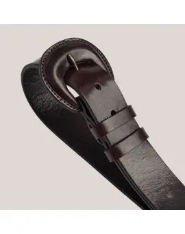 15166 Jeans Belt, bredt bælte i chokolade brun lak - Depeche
