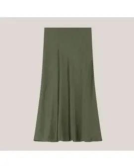 GHN4KBA lang satin nederdel i army grøn - Nederdele