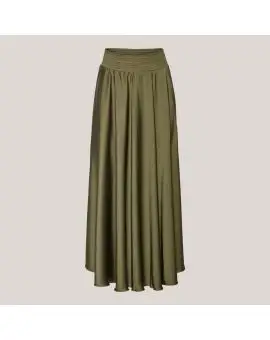 Savannah Nederdel – Semi Rich Olive, lang nederdel med elastik kant - Karmamia