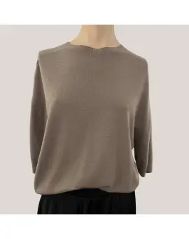 M3025868 knit, tynd viscose strik i taupe med kort ærme - Imperial
