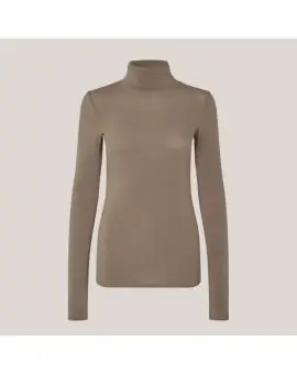 Matima T-Neck Tee, basis bluse med højhals i camel - Vinter SALE -50%