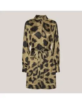 Noelle Kjole (kort) – Khaki Maxi Leo Print - Karmamia