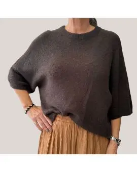 M3025871 strik i chokoladebrun med 3/4 ærme længde - Imperial