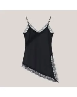 RIP0KBA satin top i sort med blonde kanter - 