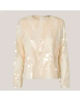 Glimmer Blouse, cream farvet palliet bluse - Skjorter & Bluser