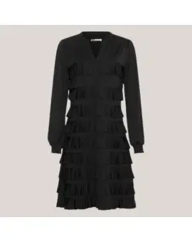 PBOKalaf dress, Sort jersy kjole med flæser og lange ærmer - Nyheder