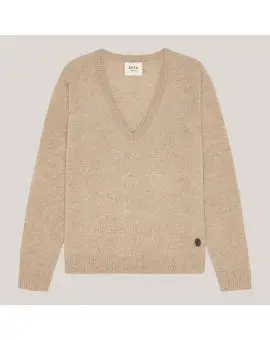 Macy V-Neck, Cashmere strik med V-hals i sand - BETA Studios