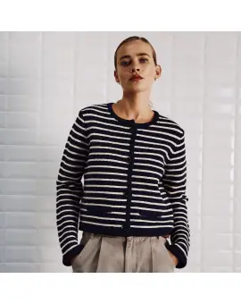 WBL Merian Boucle knit cardigan i bomuld - Black/white - Cardigan