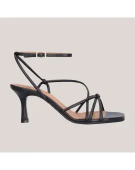 A8171 Håndlavet stilet sandal med remme i sort læder - Sko