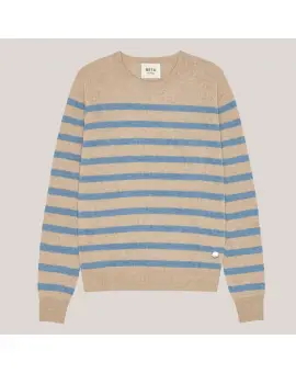 Bibi striped O-neck - Sand Melange/Turtle Dove Blue - BETA Studios