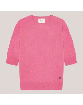 Anna Lady Sleeve cashmere strik med kort ærme i pink - BETA Studios