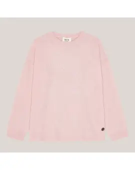 Mabelle Boxy O-Neck cashmere strik med hul mønster i rosa - BETA Studios