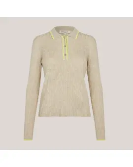 JulioLL Knit Polo strikbluse i en bl&oslash;d Ribkvalitet i Sand med Gul kant - 