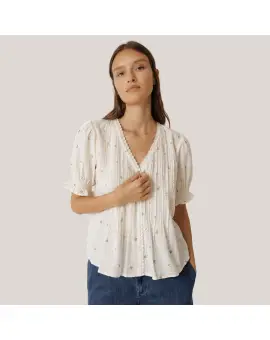 MC125 Camisa, Top i bomuld i cream med lille ærme - INDI&COLD