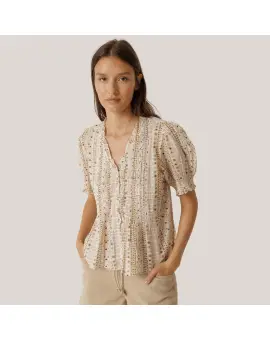 KI132 Camisa, Top i bomuld i mønster med kort ærme - INDI&COLD