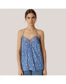 AD123 Camisa, Top i blå viscose med blonde - INDI&COLD