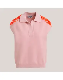 EA-JOLINE top - Lyserød polo med orange pynt på skulderne - Essentiel Antwerp