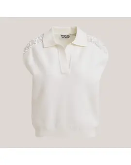 EA-JOLINE top - Off.white polo med cream pynt på skuldrene - Essentiel Antwerp