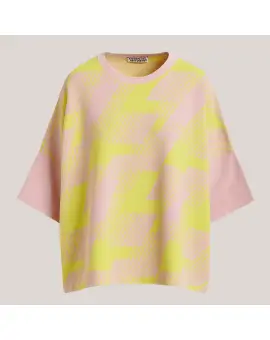 EA-JOTALY blouse - Lyserød og gul jacquard strikket top - Essentiel Antwerp